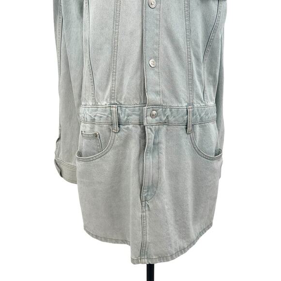 Zara Denim Short Mini Dress Light Wash Blue Long Sleeves Coverall Size Large - Picture 4 of 12
